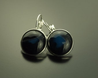 Earrings Black Agate Gemstone Cabochon Earrings Silver