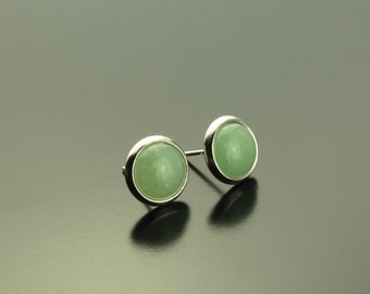 Stud earrings green aventurine gemstone silver