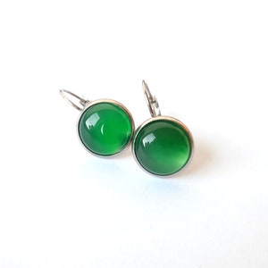 Earrings green agate gemstone earrings silver