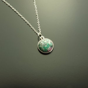 Necklace Fuchsite green pink gemstone cabochon pendant silver golden bronze