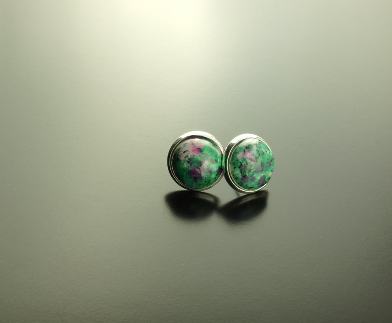 Studs fuchsite green gemstone earrings silver image 2