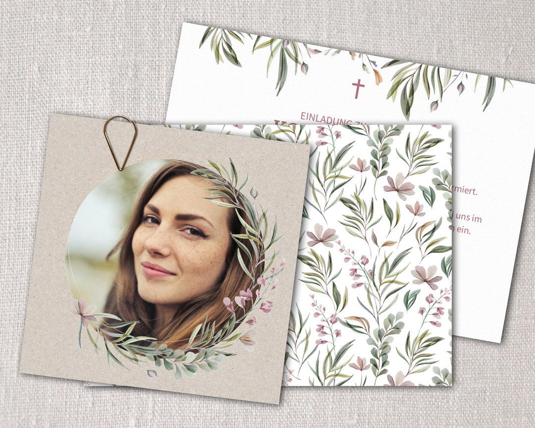 Motif Confirmation Invitation Card Set for Confirmation Photo Card With Meadow Flowers ...