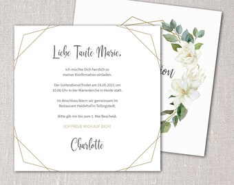 Personalized invitation for confirmation geometric green branches magnolia flowers also communion confirmation youth party from 10 pieces