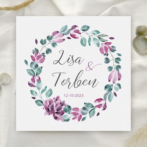 Einladung zur Hochzeit Blütenkranz Beerentöne ab 10 Stück