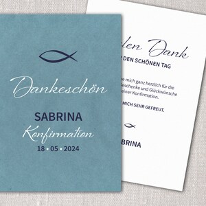 Danksagung Karte zur Konfirmation mit Fisch Motiv auch Firmung, Kommunion, Jugendfeier ab 10 Stück