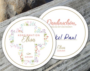 Bierdeckel Konfirmation rund mit Blumen Kreuz auch Kommunion Firmung ab 25 Stück