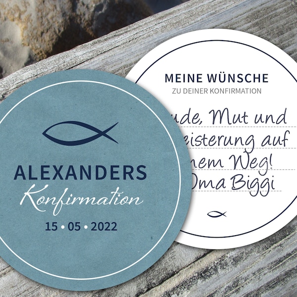 Bierdeckel Konfirmation rund Fisch Wünsche zum großen Tag auch Kommunion Firmung Jugendfeier ab 25 Stück