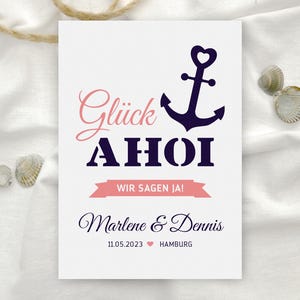 Maritime Einladung zur Hochzeit mit Anker ab 10 Stück
