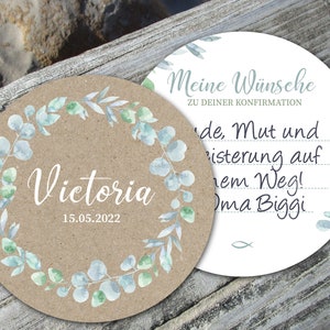 Bierdeckel Konfirmation rund Eukalyptus Kranz Wünsche zum großen Tag auch Kommunion Firmung Jugendfeier ab 25 Stück