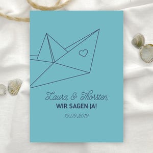 Maritime Einladung zur Hochzeit mit Papierboot Motiv ab 10 Stück