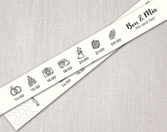 Wedding entry ribbon with schedule or your text, minimalist bracelet from 10 pieces