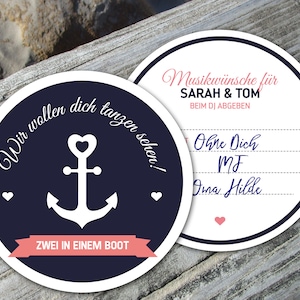 Bierdeckel Hochzeit maritim mit Anker Musikwünsche für den DJ Wir wollen dich tanzen sehen ab 25 Stück
