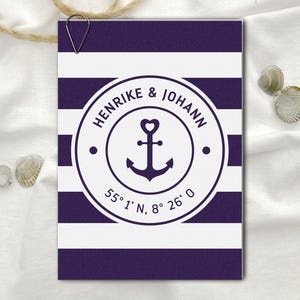Karte Set Maritime Einladung zur Hochzeit mit Anker und Streifen dunkelblau und weiß ab 10 Stück