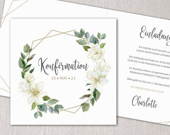 Invitation to confirmation geometric green branches magnolia flowers also communion confirmation youth party from 10 pieces