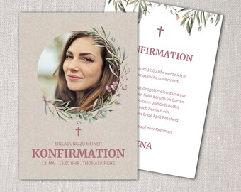 Invitation card for confirmation with meadow flowers wreath also confirmation, communion, youth celebration from 10 pieces