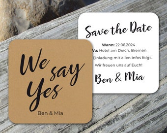 Bierdeckel Save the Date Einladung Hochzeit minimalistisch schwarz Kraftpapier eckig ab 25 Stück