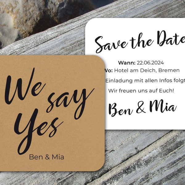 Bierdeckel Save the Date Einladung Hochzeit minimalistisch schwarz Kraftpapier eckig ab 25 Stück