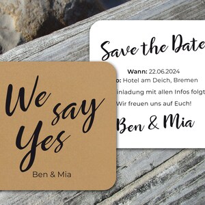 Bierdeckel Save the Date Einladung Hochzeit minimalistisch schwarz Kraftpapier eckig ab 25 Stück