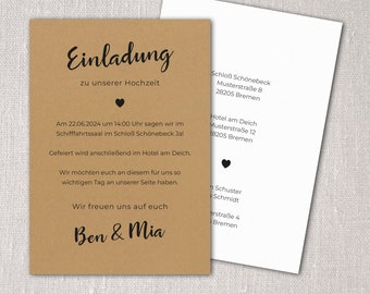 Card invitation wedding minimalist black kraft brown from 10 pieces