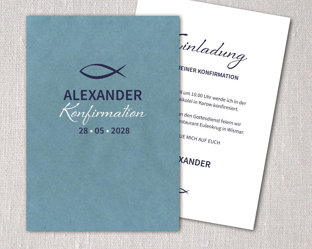 Motif Confirmation Printed Invitation Card for Confirmation With Fish Motif, Also Suitable ...