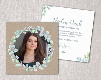 Thank you mini card for confirmation eucalyptus wreath also confirmation, communion, youth celebration from 10 pieces
