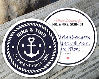 Beer mat Wedding maritime with anchor Wishes for the bridal couple from 25 pieces