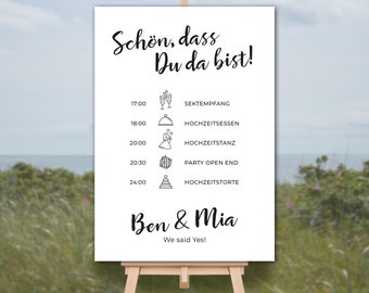 Poster Welcome with schedule for the wedding minimalist from 1 piece