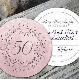 Bierdeckel Klassisch Hochzeitstag Goldhochzeit Silberhochzeit mit Blumenkranz Wünsche für das Paar ab 25 Stück