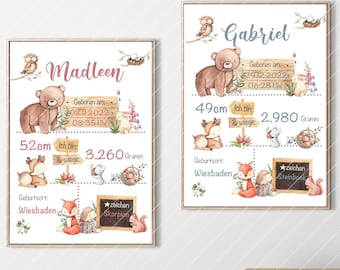 PNG Datei GEBURTSTAFEL Waldtiere Wood Geburtsdaten Sublimieren Foto Geburtsanzeige Baby  personalisiertes Geschenk Geburt