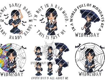 Alle 7 Dateien WEDNESDAY ADDAMS PNG digitale Datei Addams Family verschiedene Motive und Sets