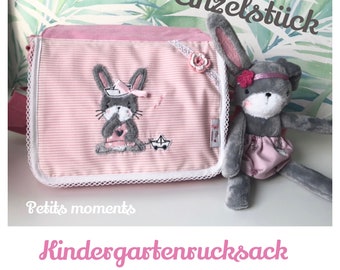 MOIN LENI Kindergartenrucksack / Tasche aus Canvas Rosa Maritim Hase Boot Kindergartentasche Rucksack