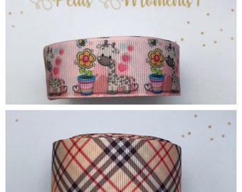 Ripsband Band Dekoband Schleifen Giraffe Blumen Kariert gestreift Streifen Beige rot Rosa 25mm Ribbon