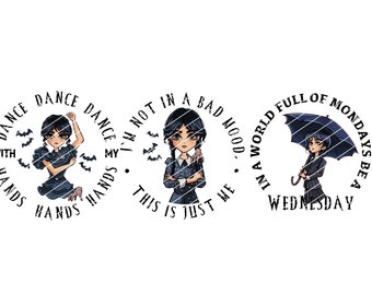 3 Dateien WEDNESDAY ADDAMS PNG digitale Datei Addams Family verschiedene Motive und Sets