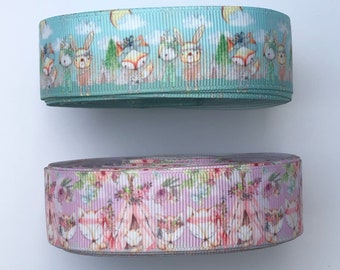 Ripsband Band Dekoband Schleifen Wild Fashion Woodland Tribe Woodland animals Tiere Fuchs Indianer  25mm Ribbon