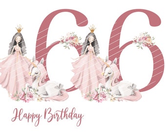 PNG  Unicorn Prinzessin Einhorn rosa Geburtstagszahl 6 Clipart digitale Datei 300dpi