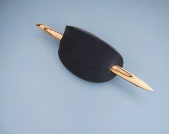 Wooden jewelry hair clip with leather