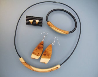 Holzschmuck Hals, Ohr und Armschmuck Set