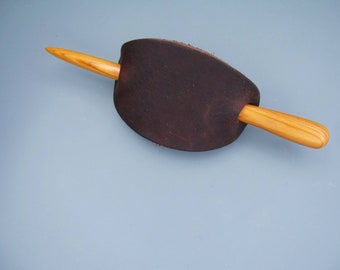 Wooden jewelry hair clip with leather