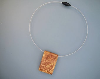 Wooden necklace stainless steel rope