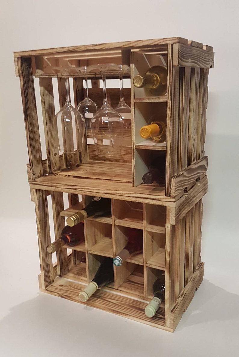 WeinkistenGeflammte Optik Weinregal Holzkiste Regal | Etsy