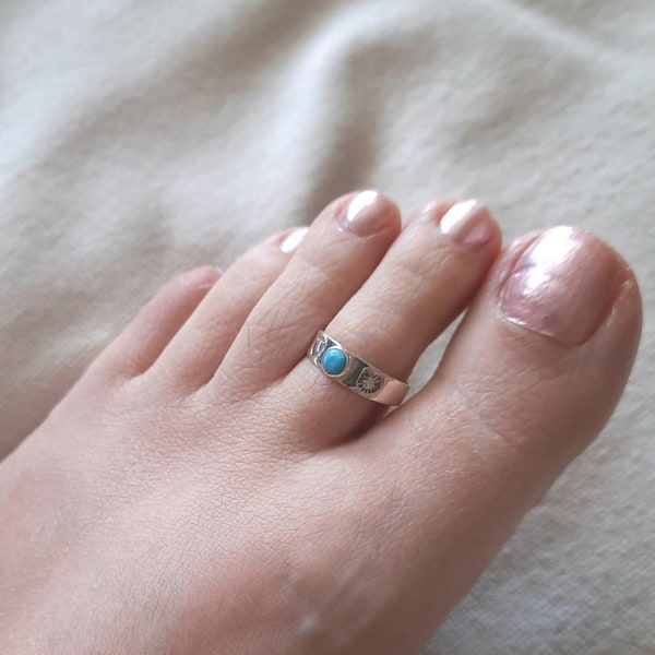 Toe ring with turquoise made of 925 silver