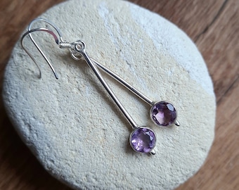 Amethyst Ohrringe lang,Silber 925, Lila Stein