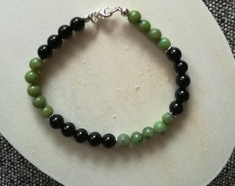 Men's bracelet silver 925 with jade and onyx stones, custom-made, gemstone green and black