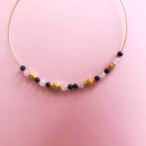 Golden layering necklaces with rose quartz stone, choker, pre-Columbian jewelry, gold plated image 2