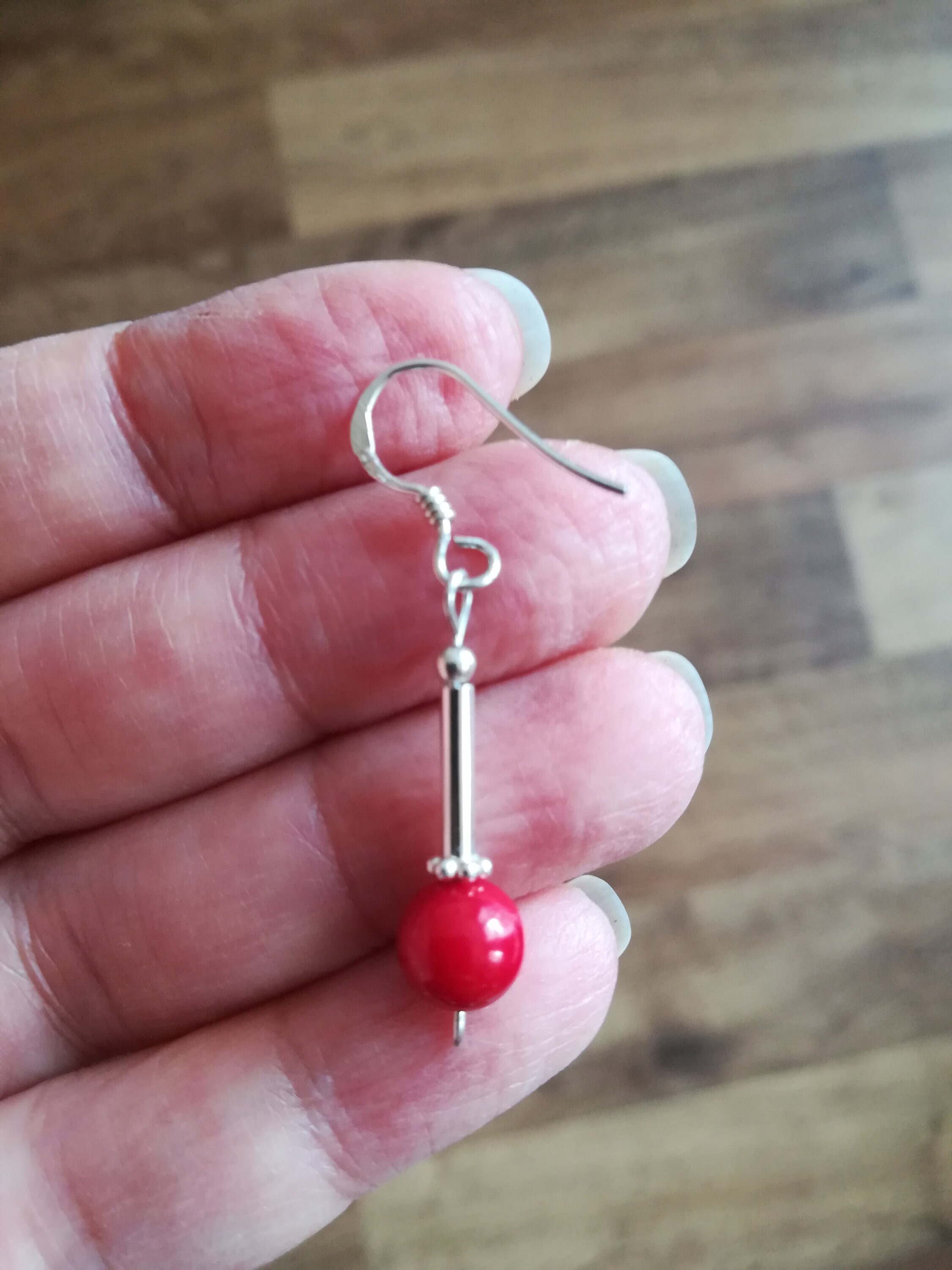 Boucles D'oreilles En Argent Massif Avec Vrai Corail Rouge - Bijou Traditionnel Occasion, Style Ethnique