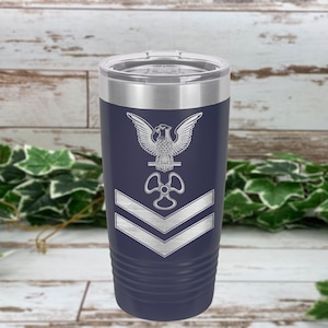 US Navy MM2 - Machinist's Mates - Petty Officer Second Class - Engraved Stainless Steel Tumbler, Insulated Travel Mug, Navy Gift