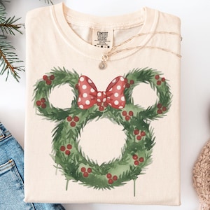 Retro Disney Inspired Christmas Shirt, Coquette Bow Holiday Tee, Minnie Head Xmas Shirt, Matching Disney Vacation Sweatshirt