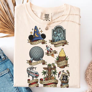 Vintage Disney Tattoo-skjorta, Comfort Colors-tröja, traditionell amerikansk flashkonst, retro Magic Kingdom Epcot-tröja, parkhoppningspresent