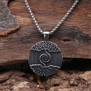 Men&#39;s Necklace - Stainless Steel Necklace - Pendant Necklace - Masculine Necklace - Tree of Life Pendant - Men&#39;s Jewelry - Silver