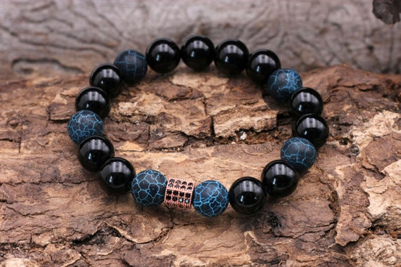 Bracelet homme, bracelet perlé homme onyx brillant, perle zircone en  cuivre, bleu, bracelet bohème partenaire bracelet perles pierre naturelle  extensible -  Canada